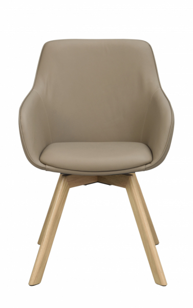 Käsinojatuoli 'Alison' Nahka - Beige/öljytty tammi