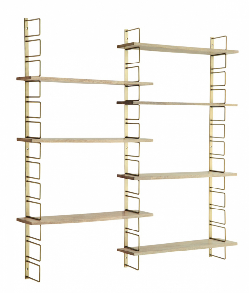 Seinähylly 'Wooden shelves' - Messinki/luonnonväri