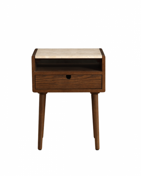 Sivupöytä 'Sapri' 45x60cm - Pähkinä/Travertiini