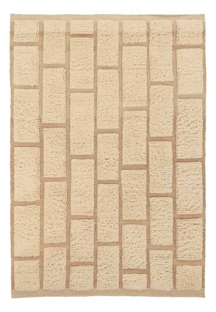 Ryijymatto 'Leknes Handwoven Wool' - beige
