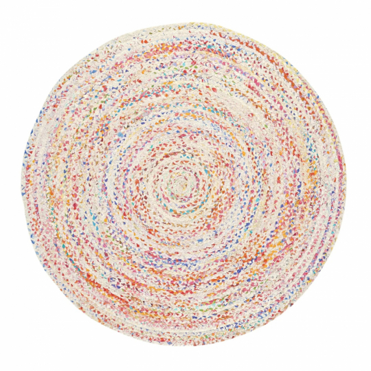 Pyöreä matto 'Flätan' 80cm - Valkoinen/Multi