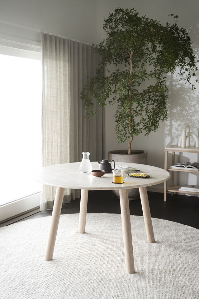 Ruokapöytä 'Taransay' Pyöreä 125cm - Beige/Valkoinen pigmentoitu