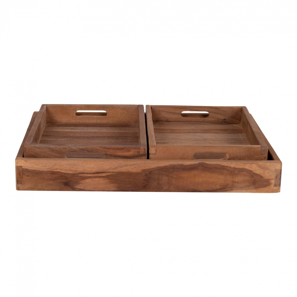 3-pack Bricka 'Faro' - Teak/Luonnollinen