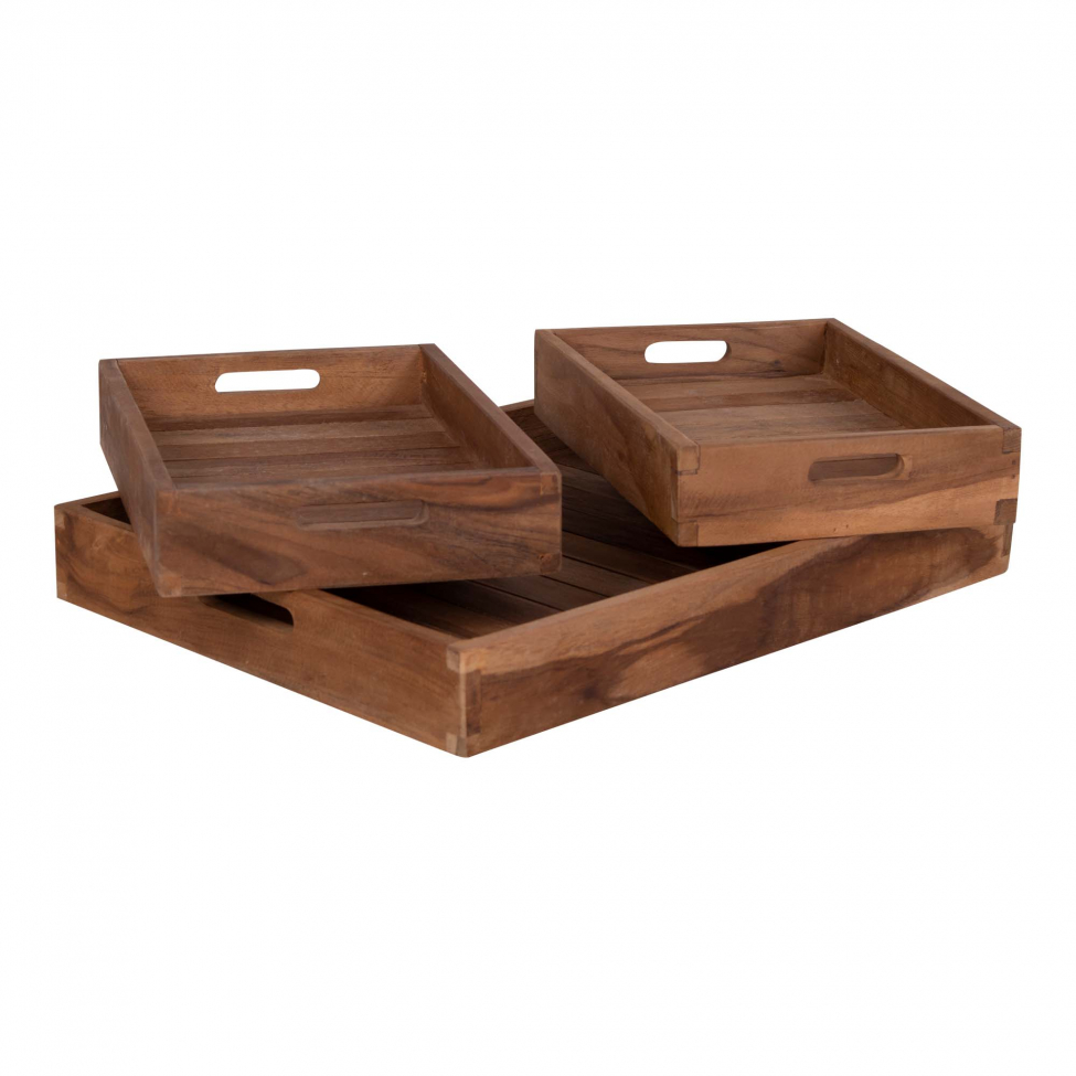 3-pack Bricka 'Faro' - Teak/Luonnollinen