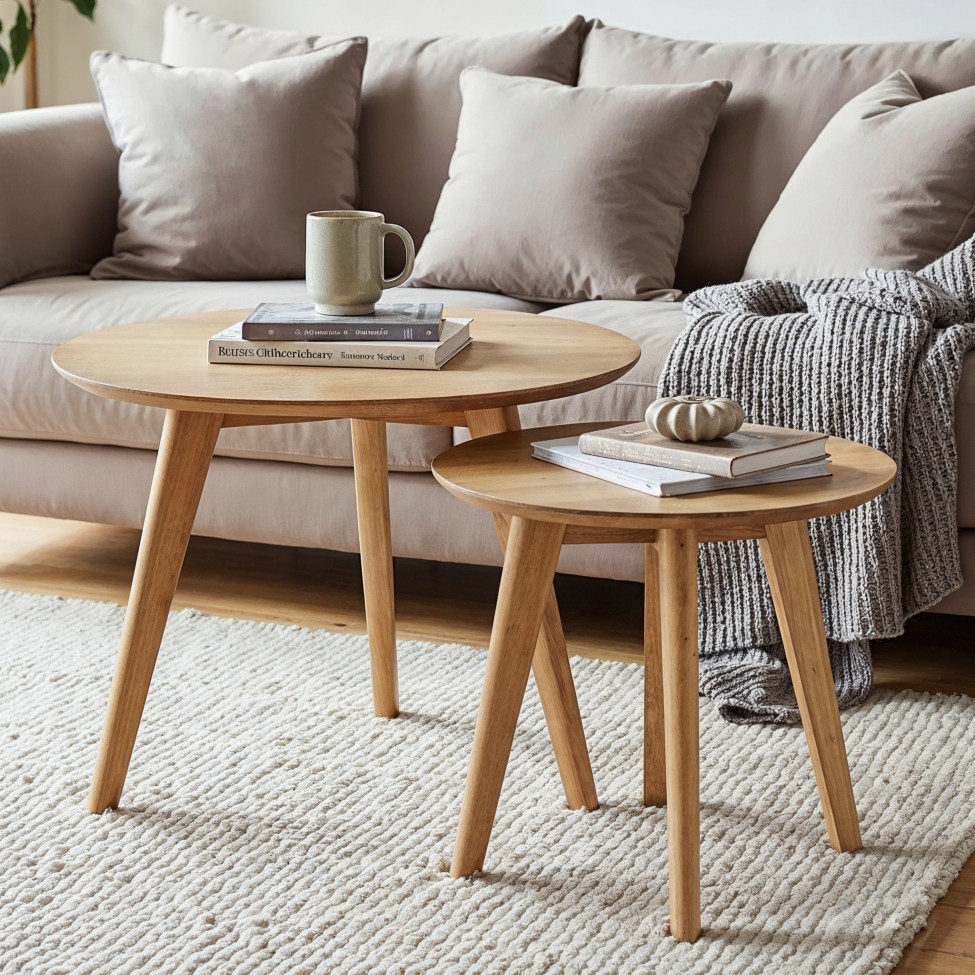 Pyöreä soittopöytä 'Nagano' 2 osaa - Tammi