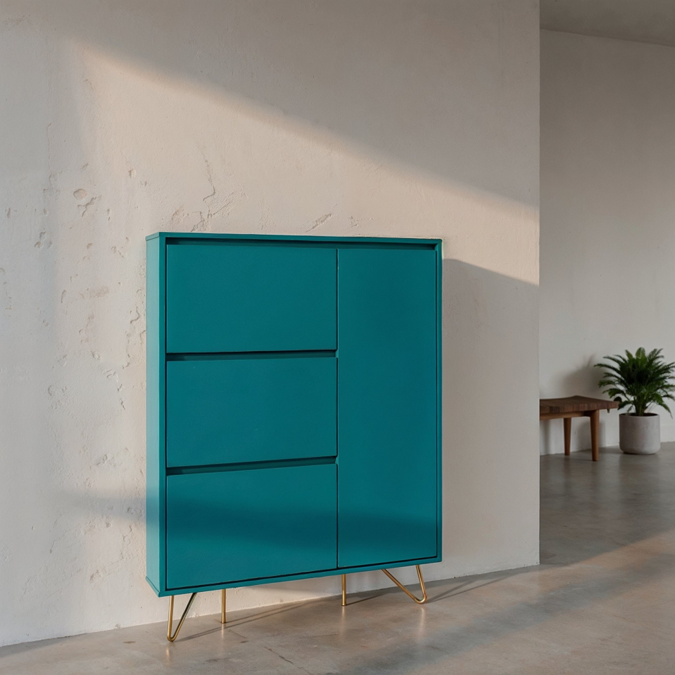 Kenkäkaappi 'Elle' - Turkoosi/Kulta