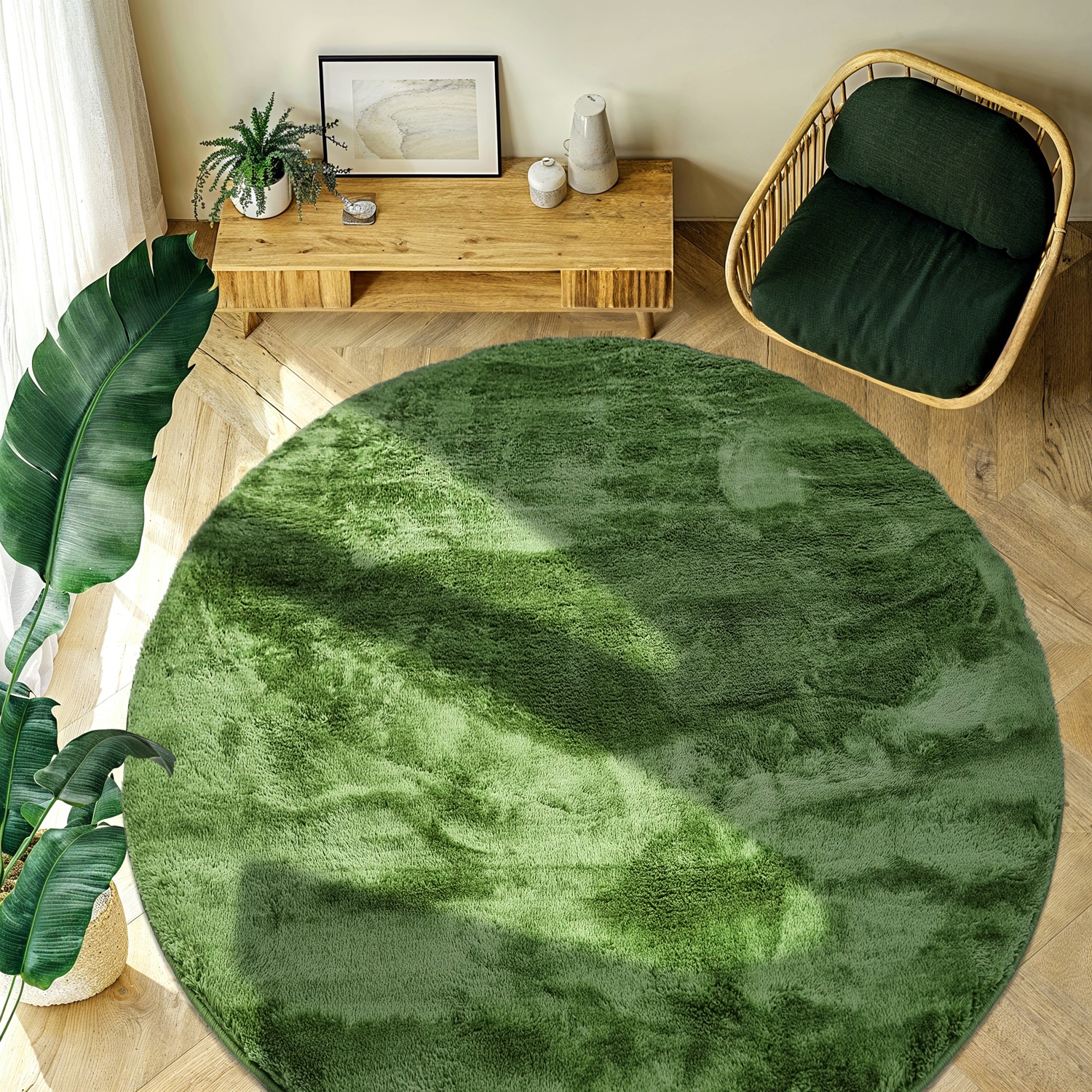 Pyöreä matto 'Aranga Super Soft' - Oliivi