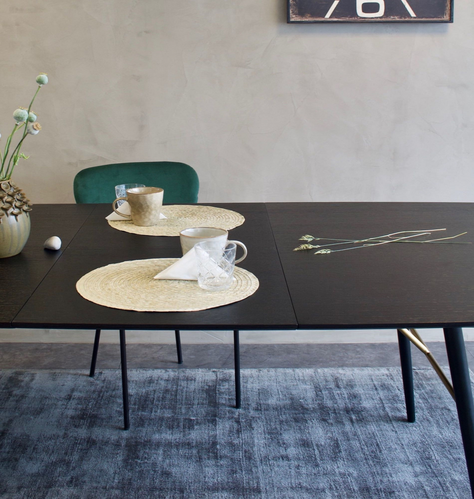 Ruokapöytä lisälevyllä 'Dawn' 180-230x105cm - Musta