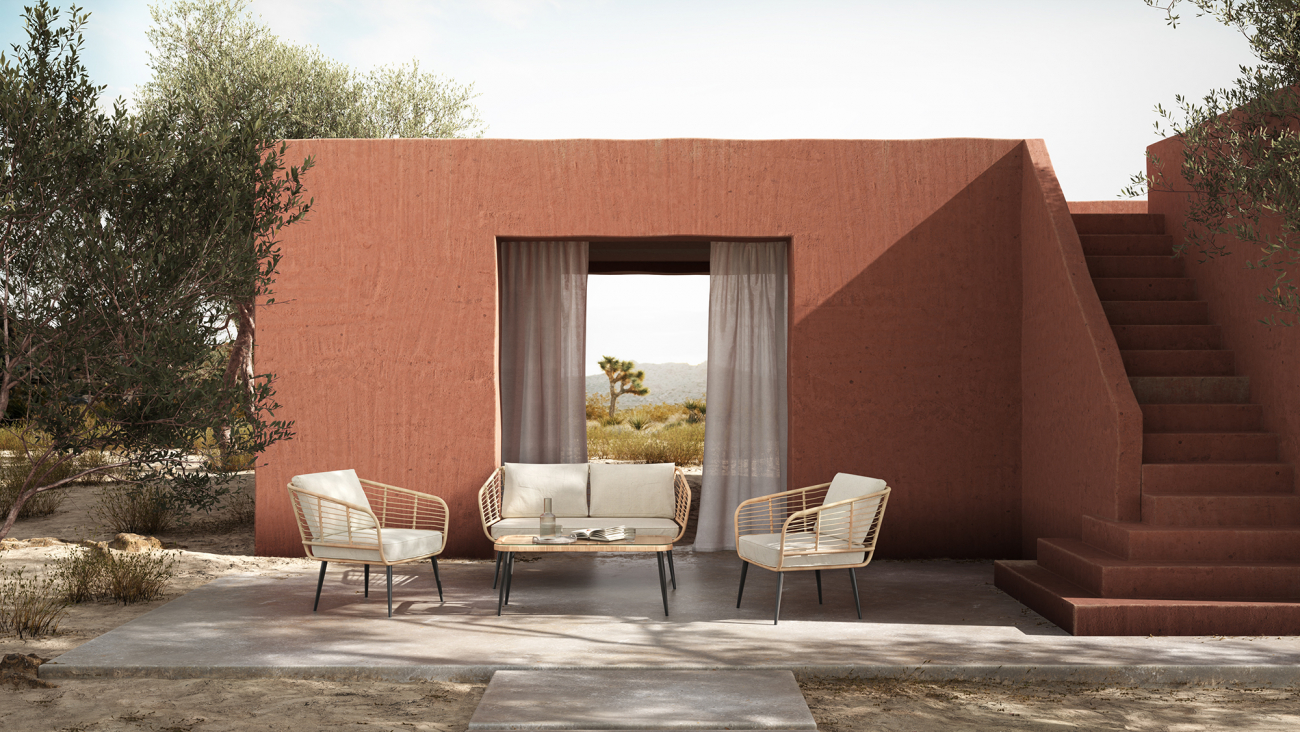 Puutarh sofa 'Sardinia' - Luonnollinen/Beige