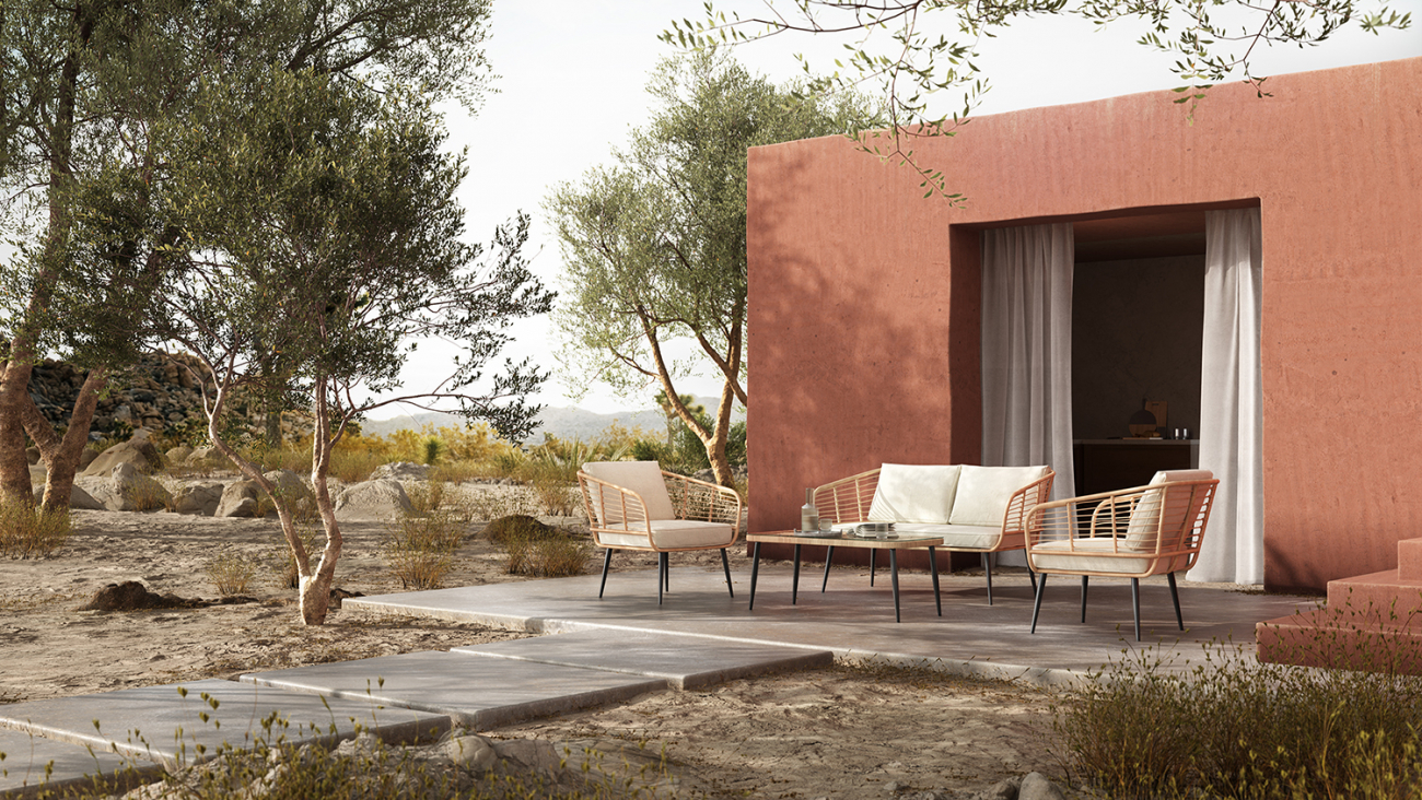 Puutarh sofa 'Sardinia' - Luonnollinen/Beige