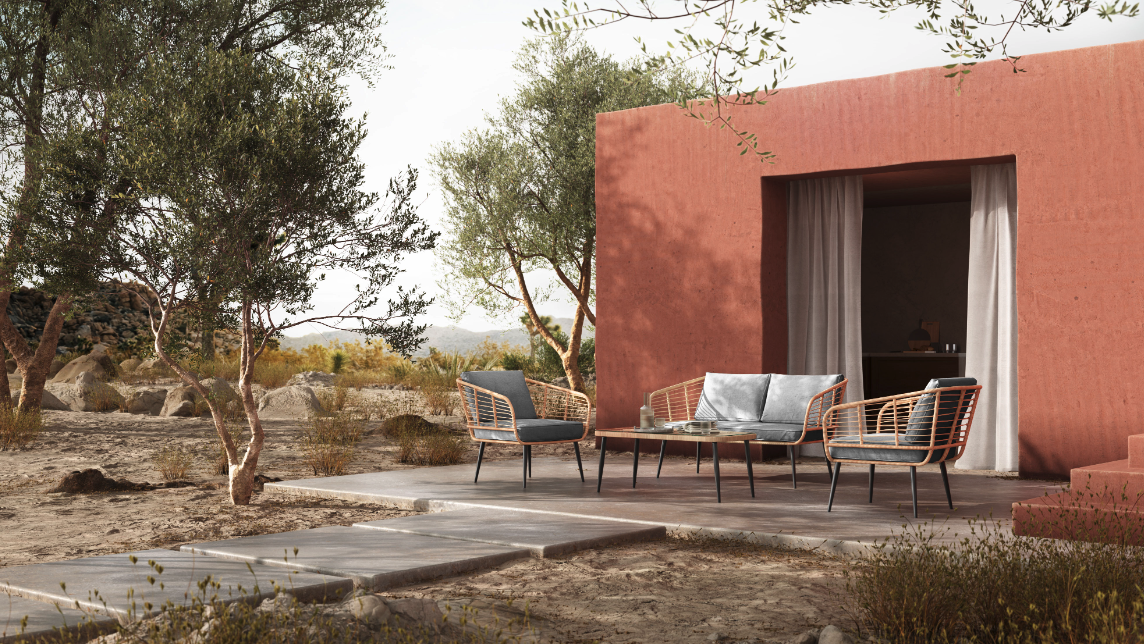 Puutarh sofa 'Sardinia' - Luonnollinen/Harmaa