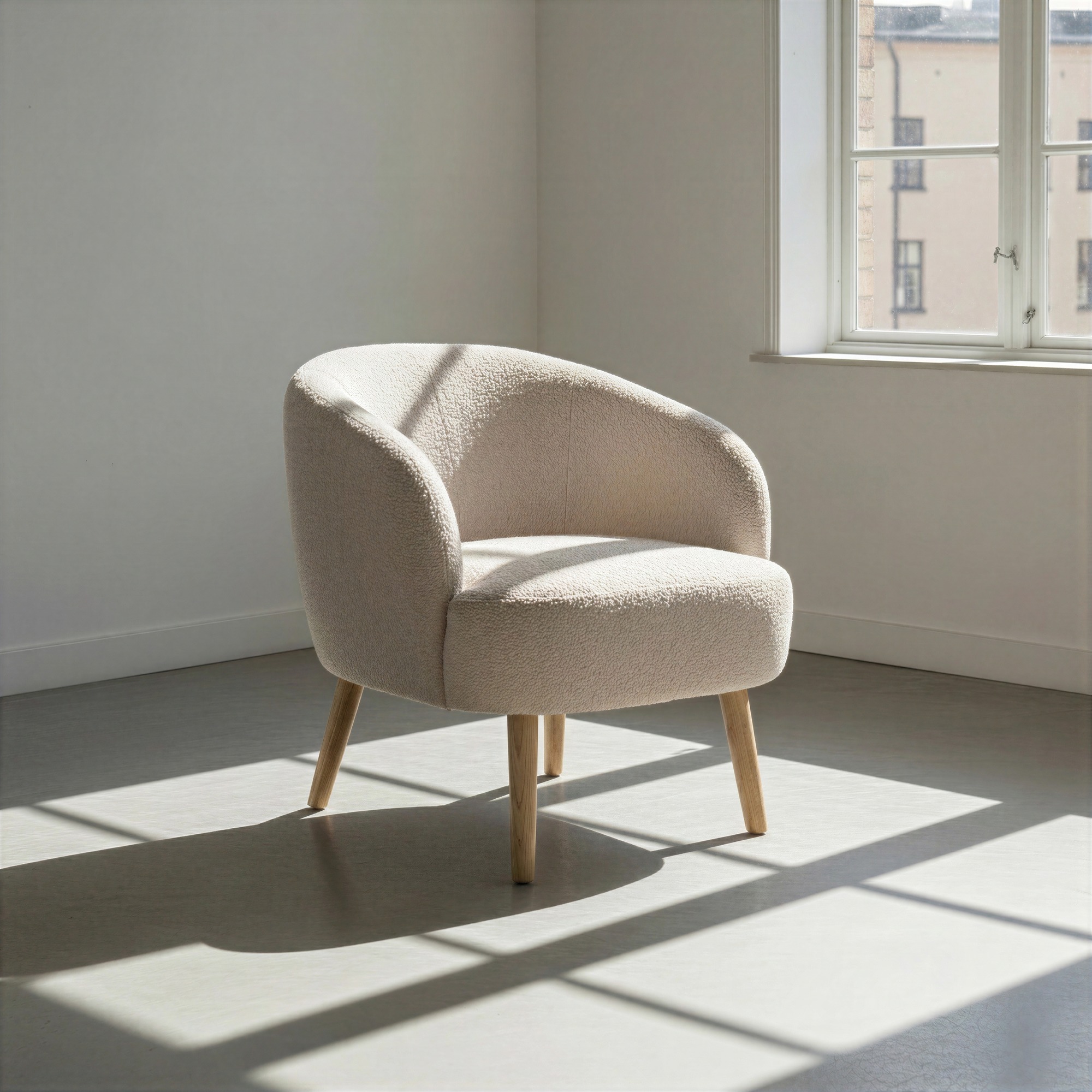 Tuoli 'Capri' puujalat - Beige/Bouclé