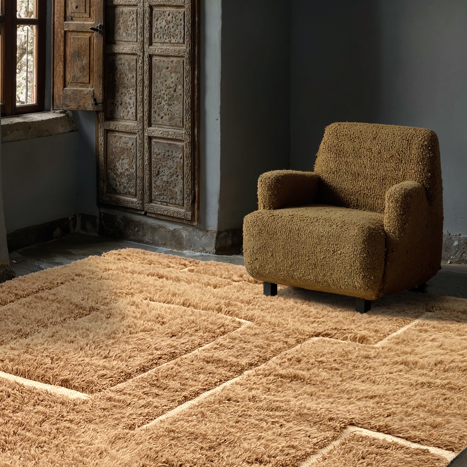 Ryijymatto 'Kiberg Handwoven Wool' - beige