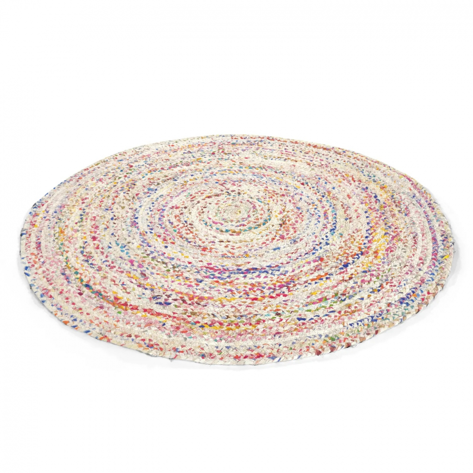 Pyöreä matto 'Flätan' 80cm - Valkoinen/Multi