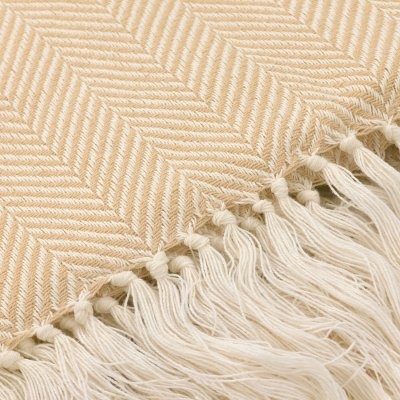 Puuvillapeitto 'Denisa Fishbone' 130x170cm - Beige/valkoinen