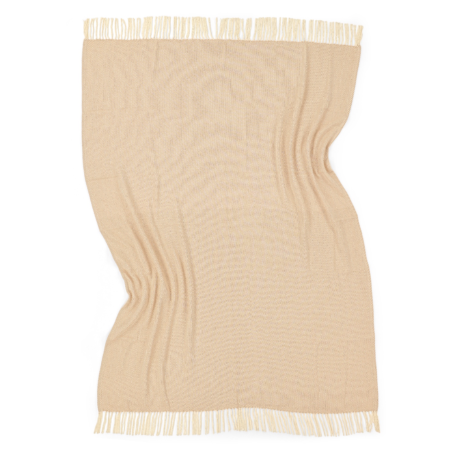 Puuvillapeitto 'Denisa Fishbone' 130x170cm - Beige/valkoinen