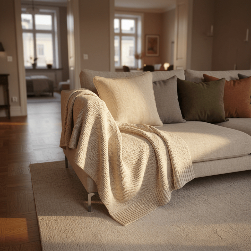 Tyynynpäällinen 'Denisa Fishbone' 45x45cm - Beige/valkoinen