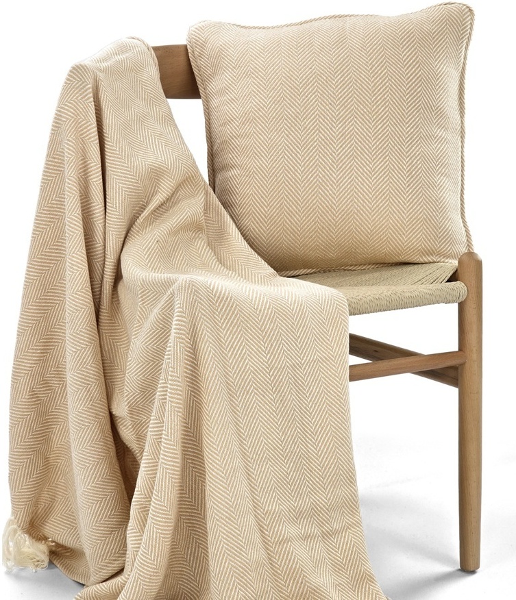 Tyynynpäällinen 'Denisa Fishbone' 45x45cm - Beige/valkoinen