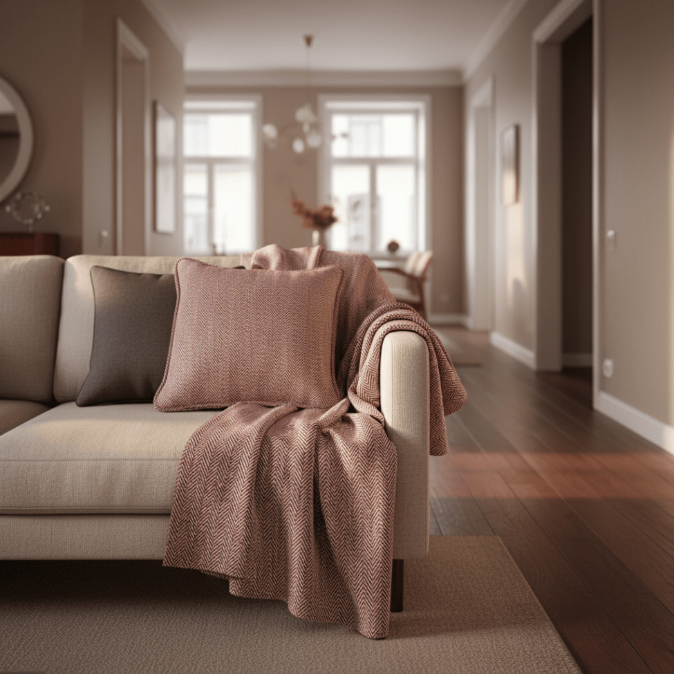 Tyynynpäällinen 'Denisa Fishbone' 45x45cm - Punainen/valkoinen