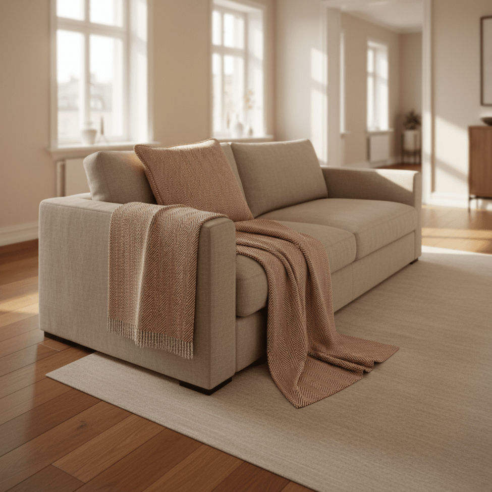 Tyynynpäällinen 'Denisa Fishbone' 45x45cm - Ruskea/valkoinen