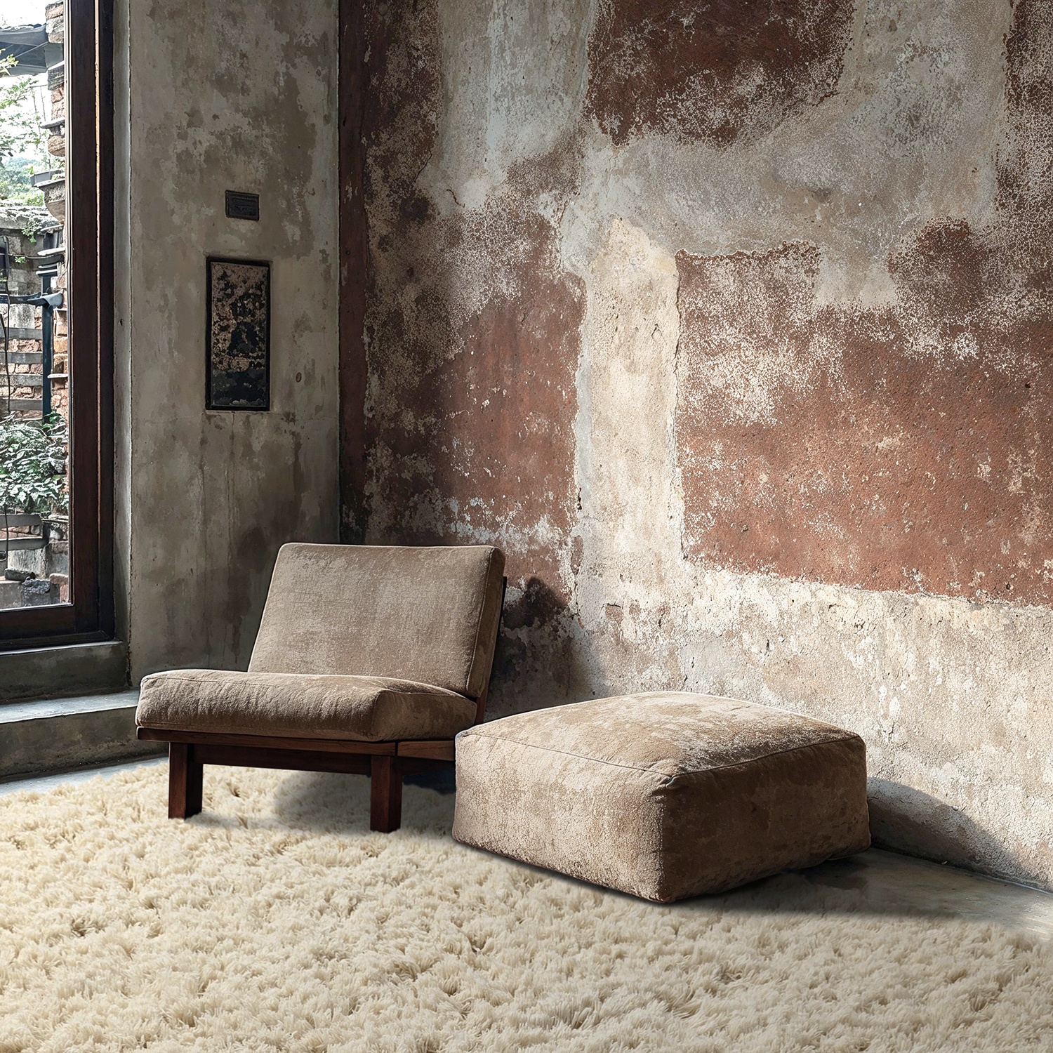 Ryijymatto 'Fassale Handwoven Wool' - beige