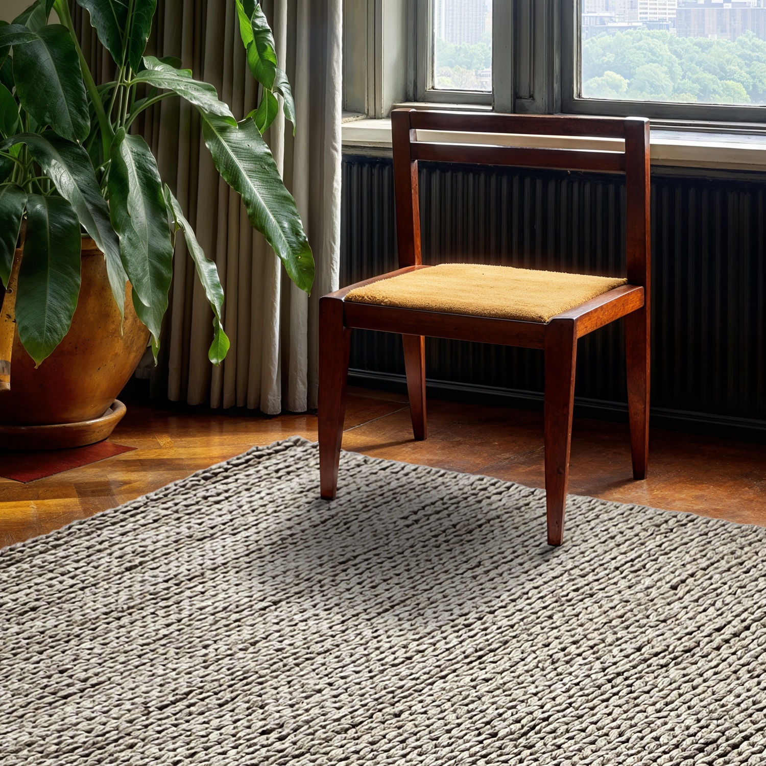 Villamatto 'Talvia Braided Wool' - Harmaa