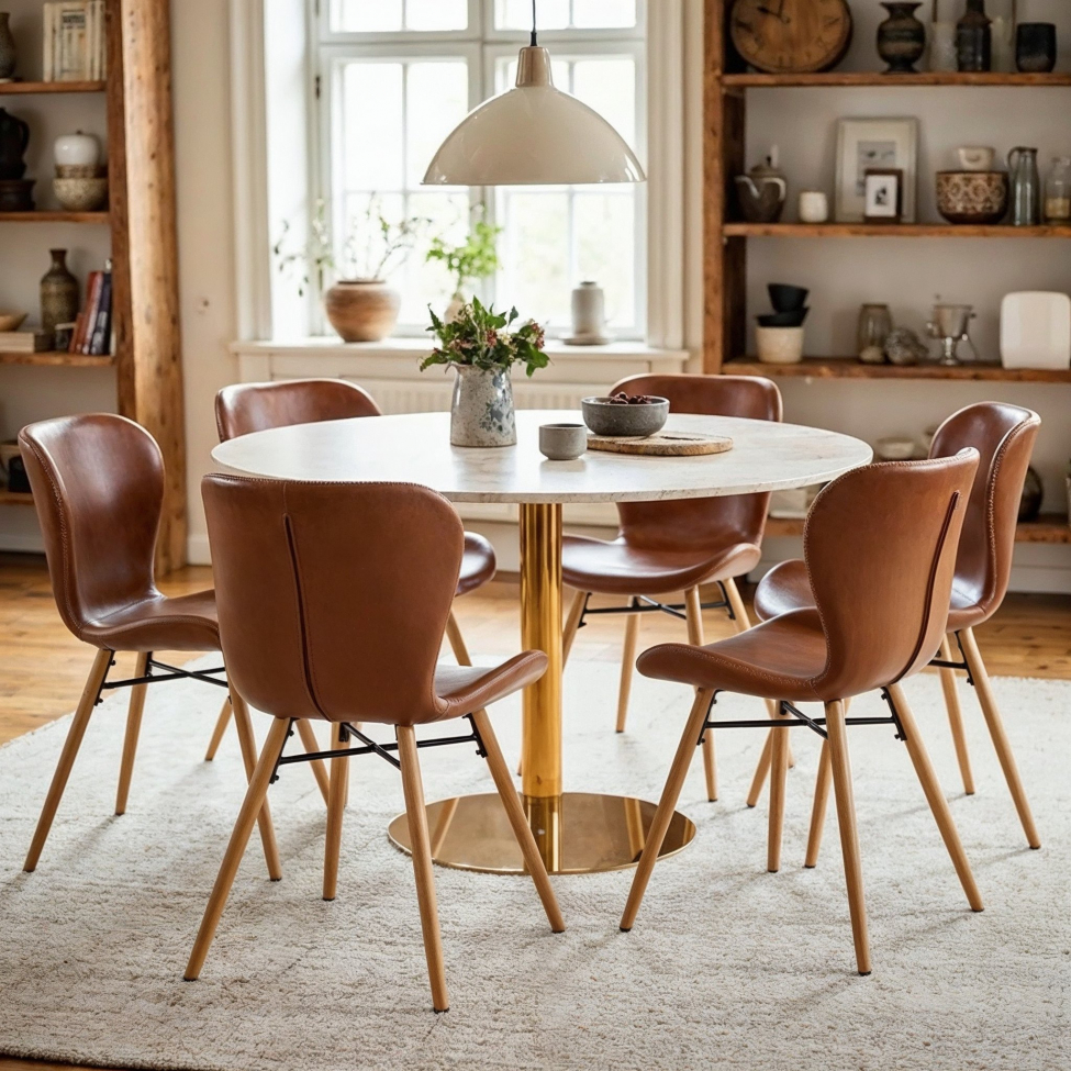 Ruokapöytä 'Marbleous' Pyöreä 120cm - Messinki/Valkoinen