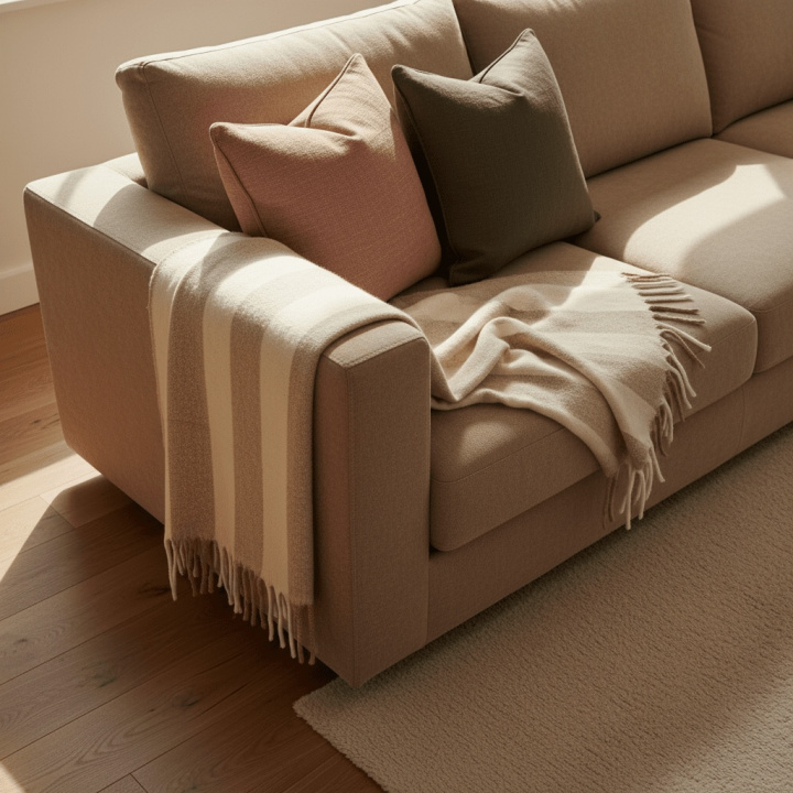 Ruutu \'Beatriz Stripe\' 130x170cm - Beige/valkoinen ryhmässä Sisustus / Kankaat / Peitot & huovat @ Reforma (V10201728)