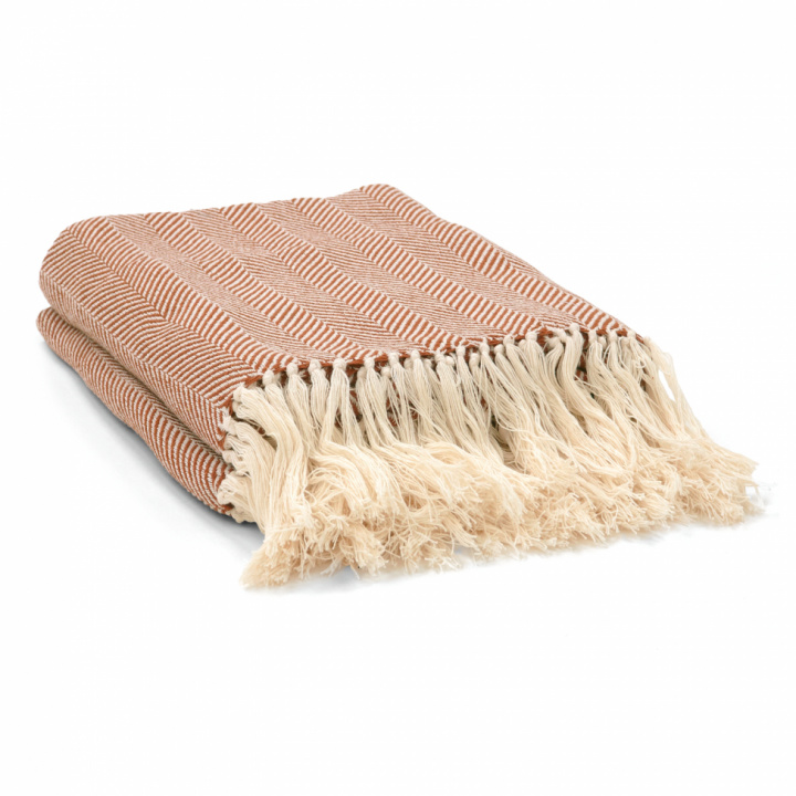 Puuvillapeitto \'Denisa Fishbone\' 130x170cm - Ruskea/valkoinen ryhmässä Sisustus / Kankaat / Peitot & huovat @ Reforma (V10201747)