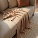 Puuvillapeitto \'Denisa Fishbone\' 130x170cm - Ruskea/valkoinen